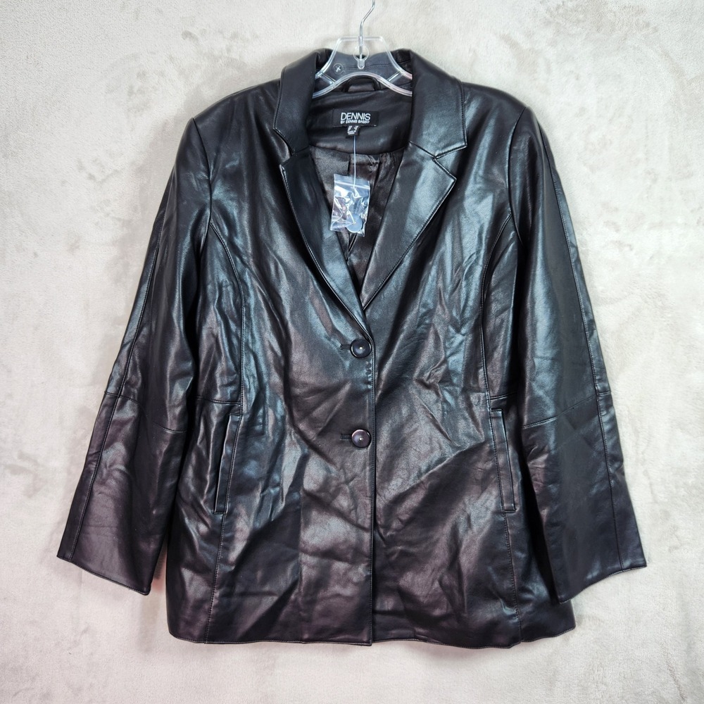 Dennis Basso Luxe Faux Leather Jacket Womens XS Black Blazer Classic A659814‎